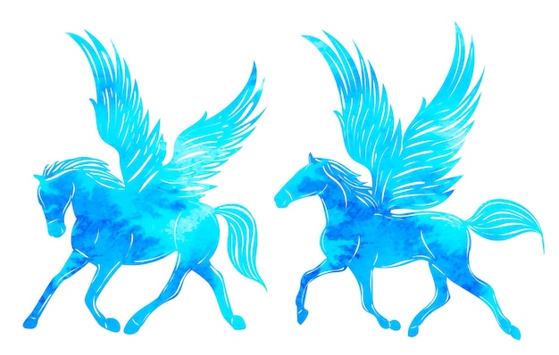 Vector silhouette pegasus running watercolor isolated vector