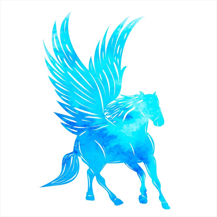 Vector silhouette pegasus watercolor blue on white background isolated
