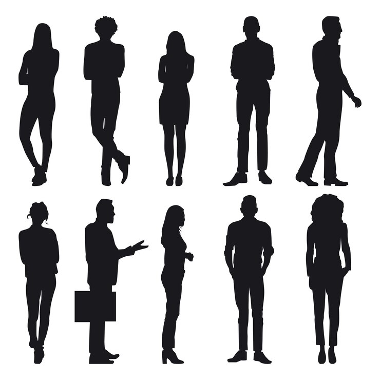 Vector silhouette of people in black color casual persons