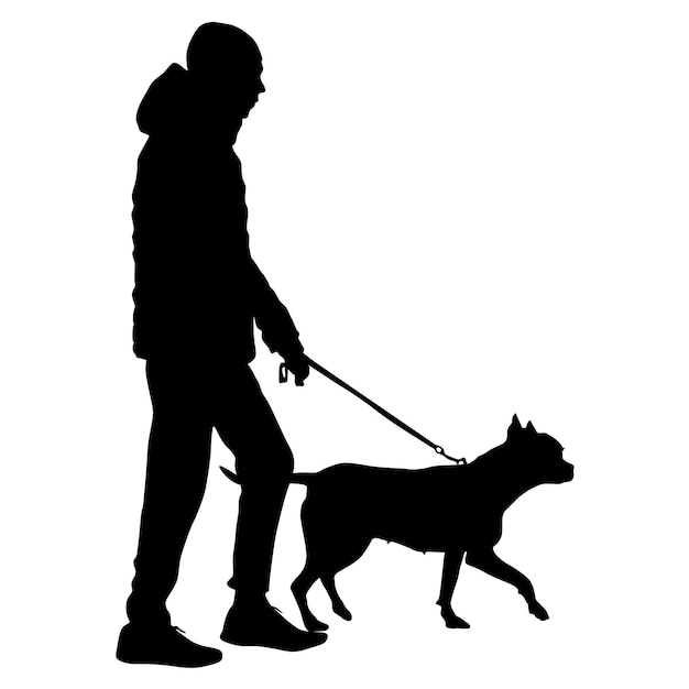 Silhouette of people and dog Vector illustration