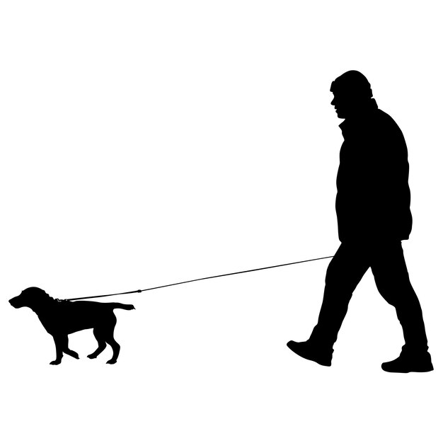 Silhouette of people and dog Vector illustration