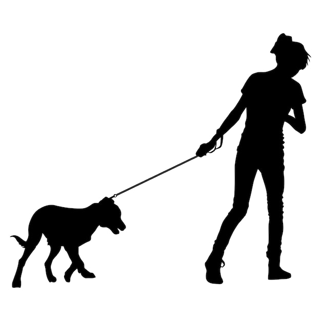 Silhouette of people and dog Vector illustration