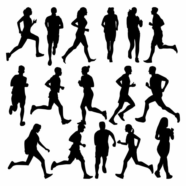 Silhouette di persone che fanno jogging insieme dell'illustrazione dell'icona pacchetto