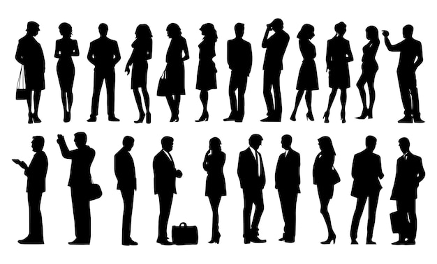 Vector silhouette people man and women in various poses collection vector illustration