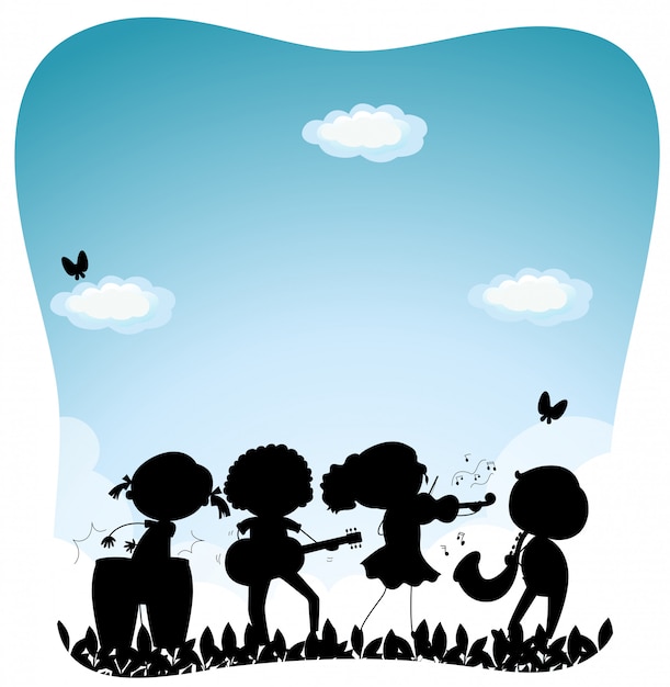 Vector silhouette people playing music in the park