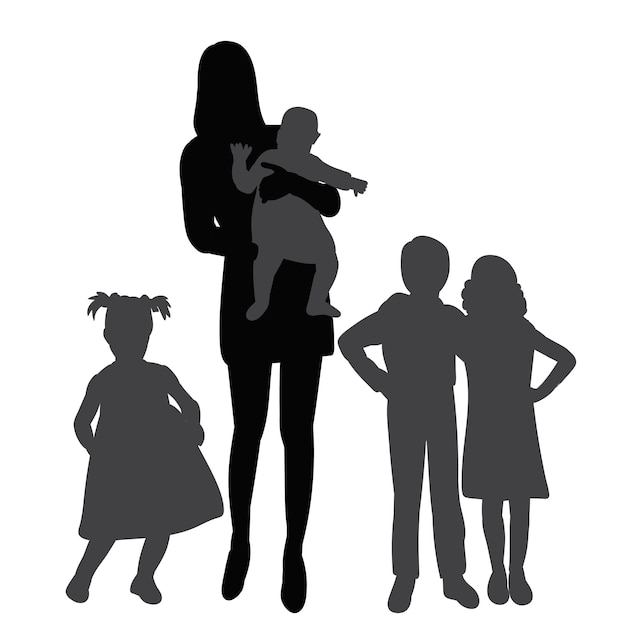 Silhouette of people with children