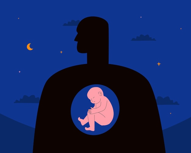 The silhouette of a person inside which there is a baby a symbol of an inner child