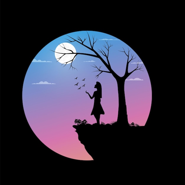 Silhouette of a person sitting on a tree