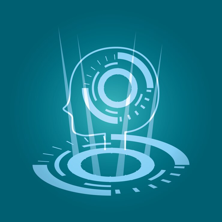 Vector silhouette person with circuits technology 
