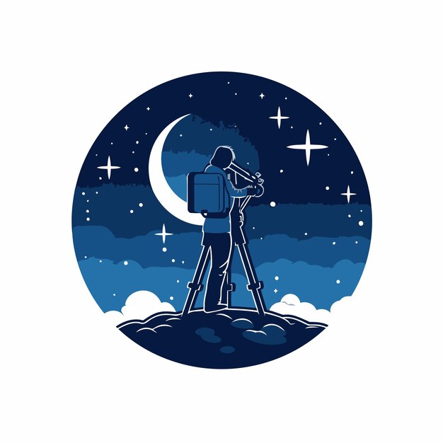 Silhouette of a photographer on the moonlight background Vector illustration