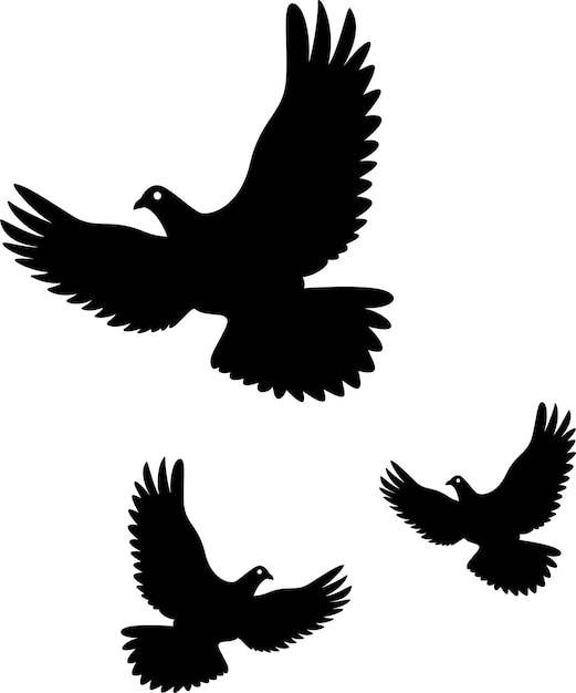 Silhouette of pigeon bird illustration vector black and white