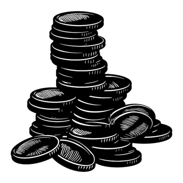 Vettore silhouette pila di monete solo colore nero