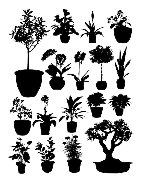 Vector silhouette of plants pot