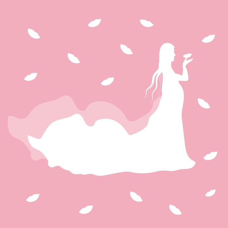 Vector 웨딩드레스를 입은 임산부의 실루엣kiss day