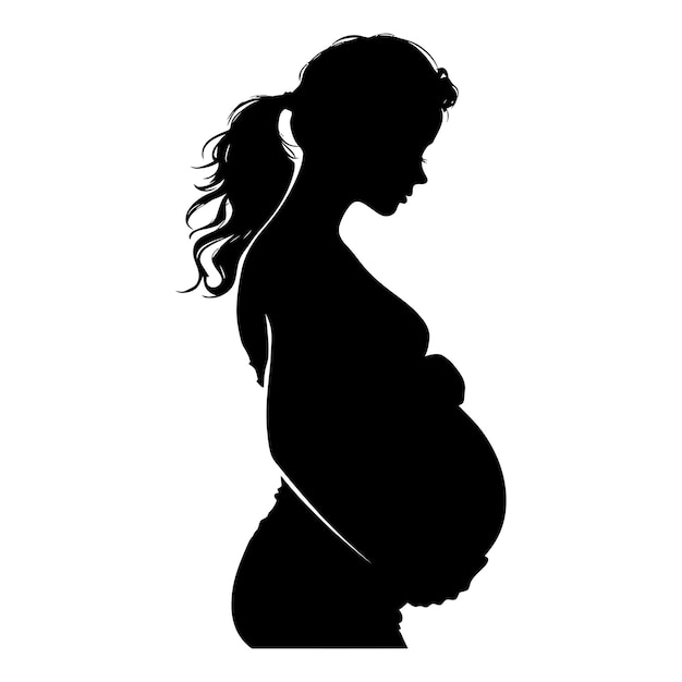 Vector silhouette pregnant mom full body black color only