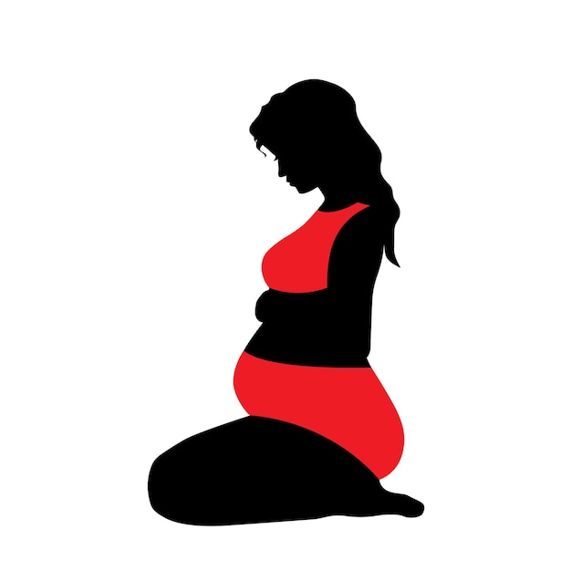 Silhouette of a pregnant woman in a bright red dress