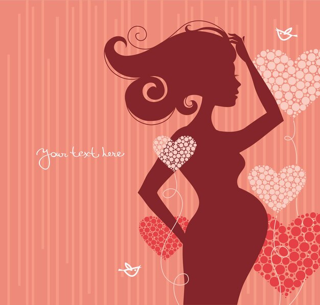 Silhouette of pregnant woman on love background