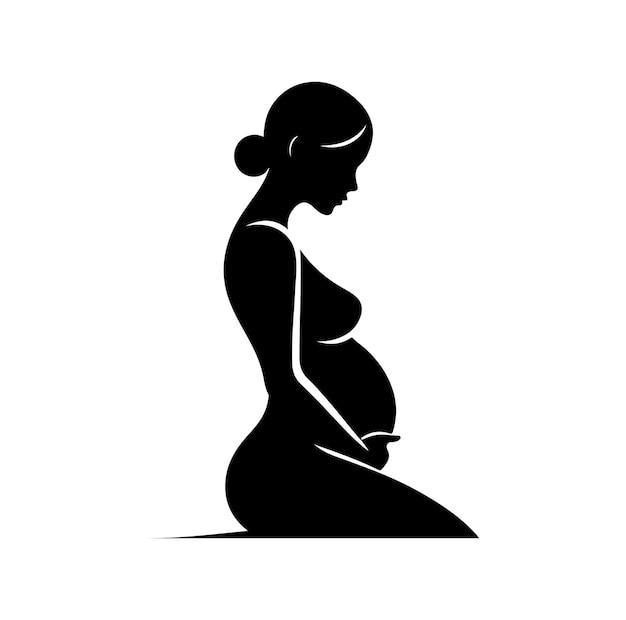 Vector silhouette of pregnant woman and man holding her belly vector illustration