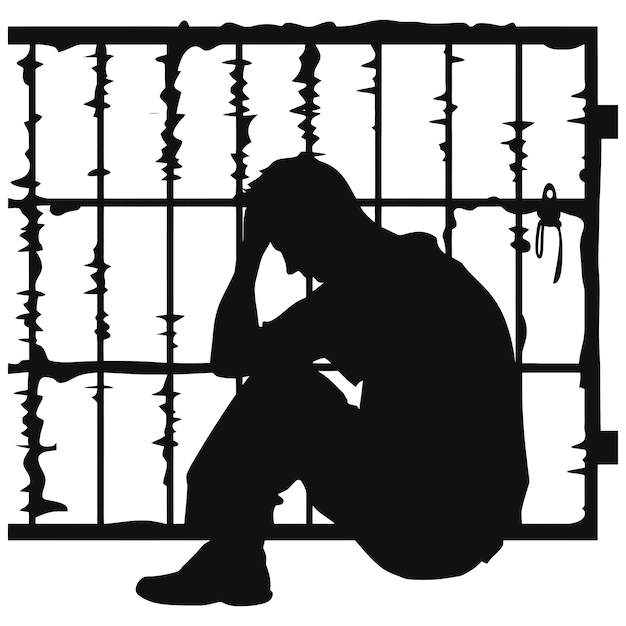 Silhouette prisoner in jail black color only full body