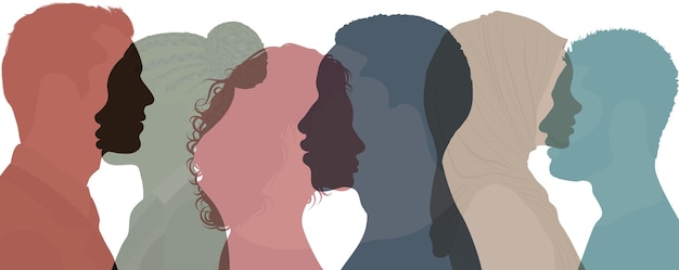 Silhouette profile group of men and women diverse cultures Diversity multicultural people Equality