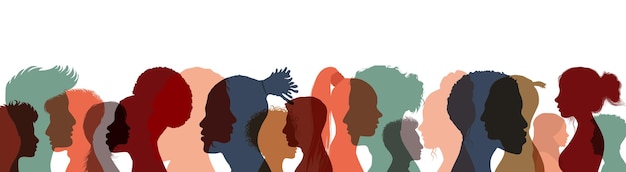 Silhouette profile group of men and women of diverse cultures Racial equality People diversity