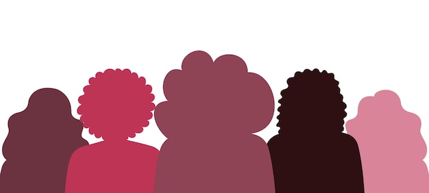 Vector silhouette profile group of women of diverse culture diversity multiethnic and multiracial people concept of racial equality and antiracism multicultural society