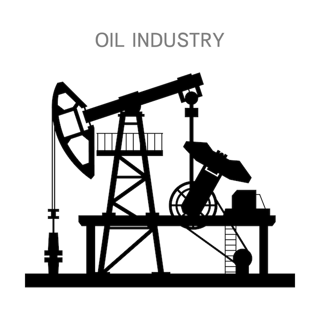 Силуэт насоса для добычи нефти на белом фоне. Изолированный объект