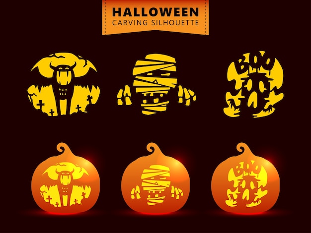 Silhouette pumpkin carving character template