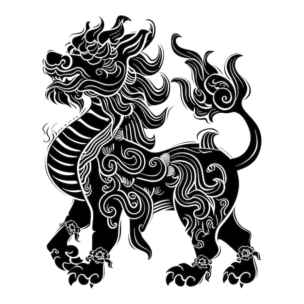 Vector silhouette qilin black color only full body