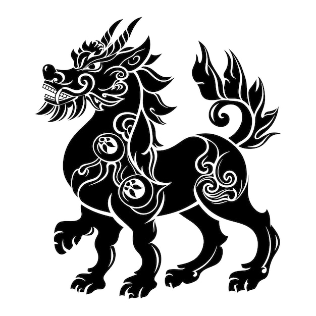 Vector silhouette qilin black color only full body