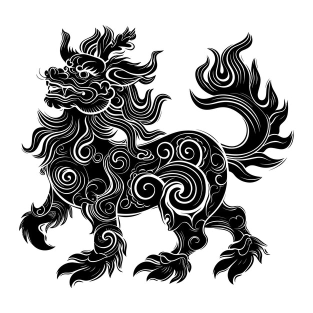 Vector silhouette qilin black color only full body