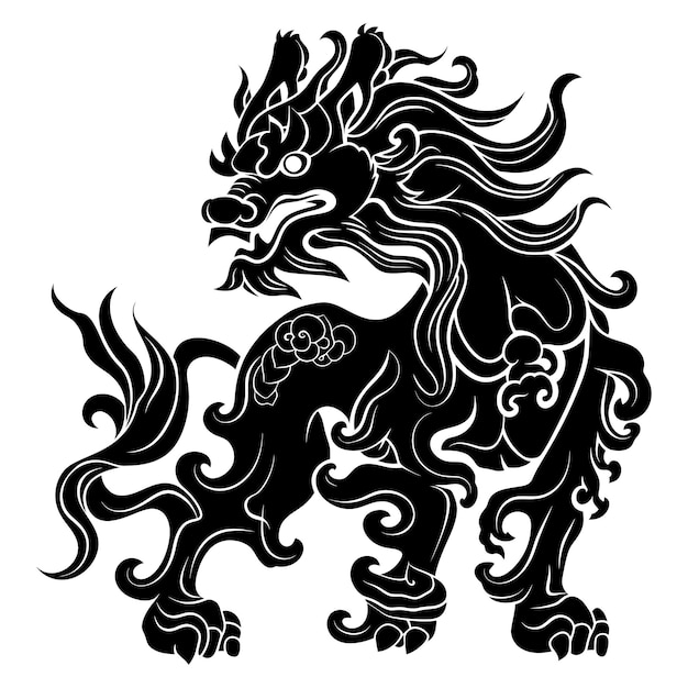 Vector silhouette qilin black color only full body