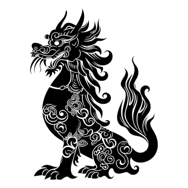 Vector silhouette qilin black color only full body