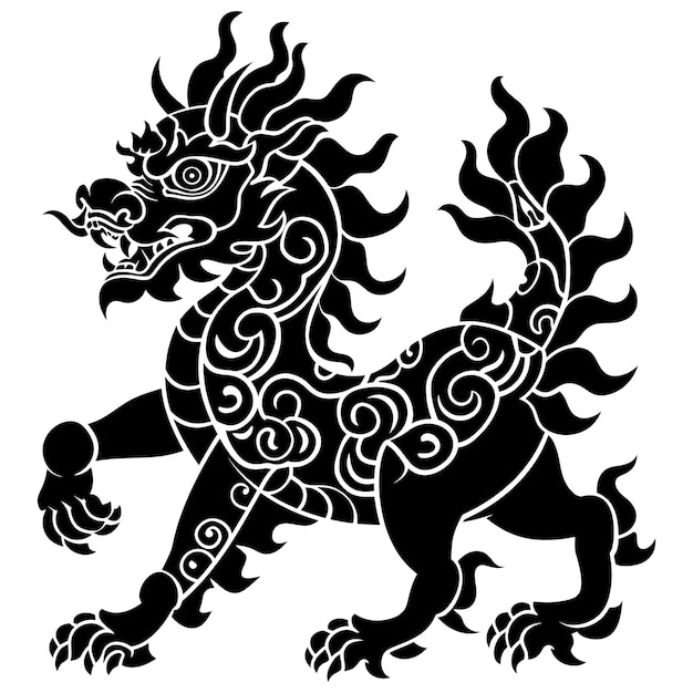 Vector silhouette qilin black color only full body