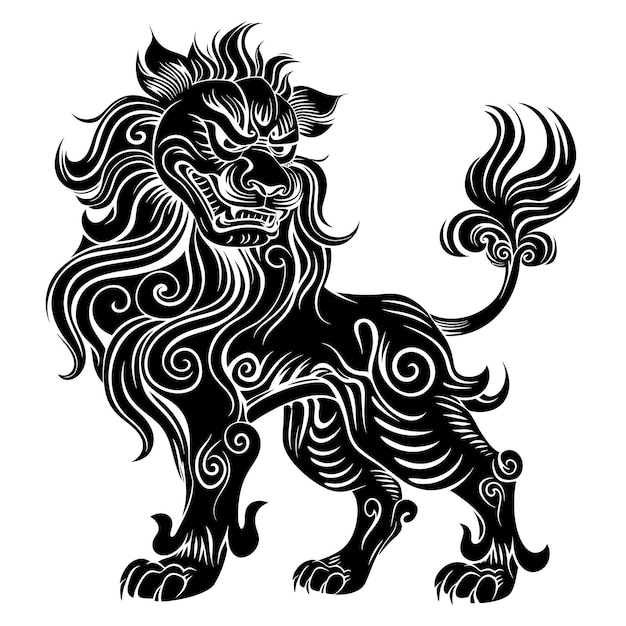 Vector silhouette qilin black color only full body