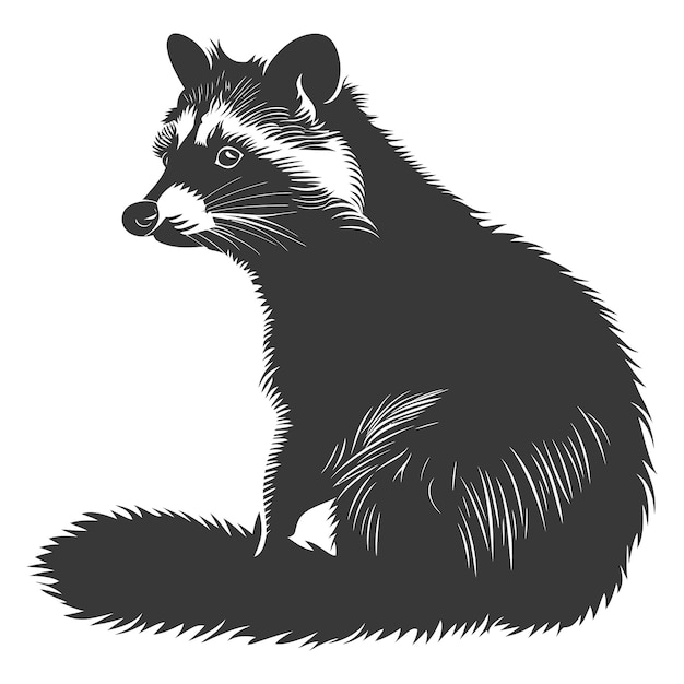 Vector silhouette raccoon animal black color only full body