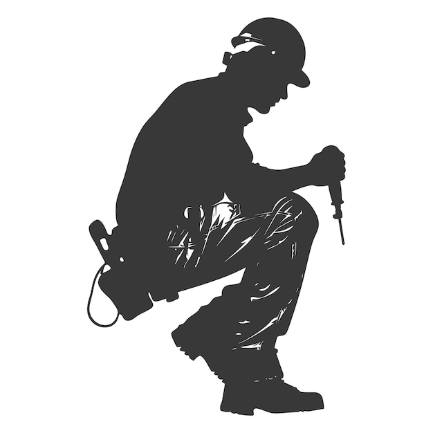 Silhouette repairman in action full body black color only