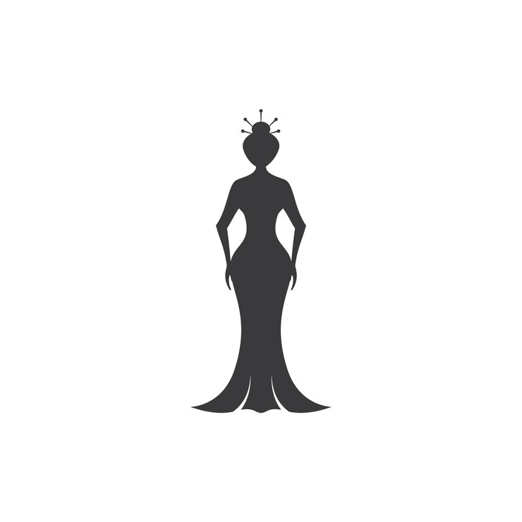 Vector silhouette retro lady with dress and hat