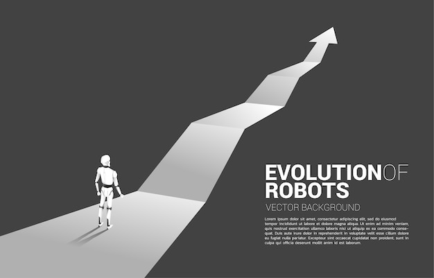 Silhouette of robot standing on arrow route. concept of artificial intelligence and machine learning worker technology