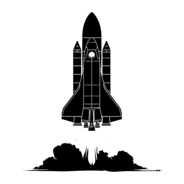 Vector silhouette rocket full body black color only