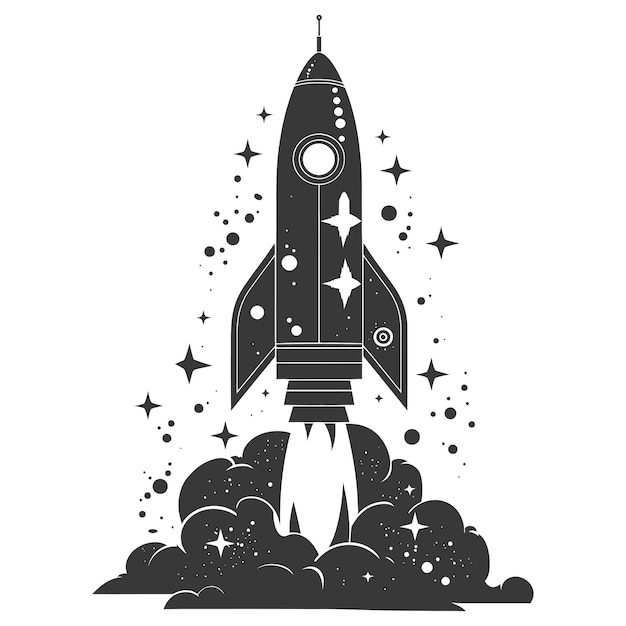 Vector silhouette rocket space black color only full