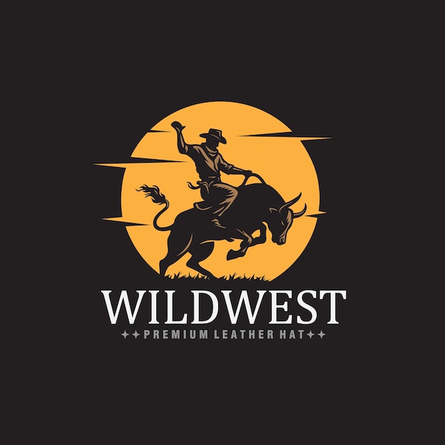 silhouette rodeo cowboy western vintage logo vector graphic illustration