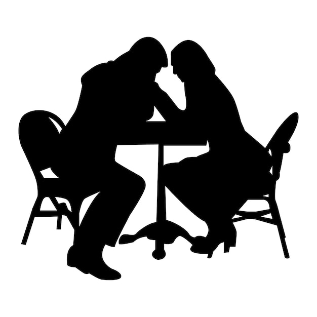 Vector silhouette romantic couple sitting on table