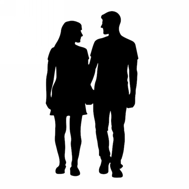 Vettore una silhouette di una coppia romantica in piedi su un'illustrazione vettoriale romantica