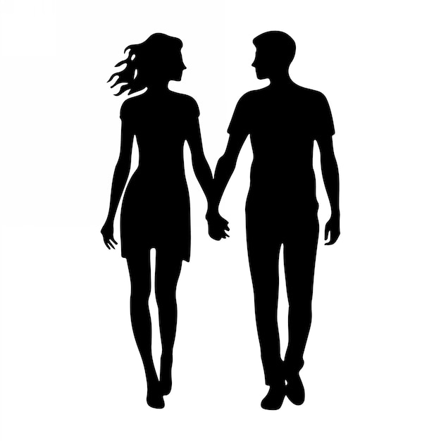 A silhouette of Romantic Couple Standing on Romance vector Illustration