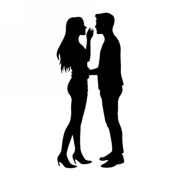 A silhouette of Romantic Couple Standing on Romance vector Illustration