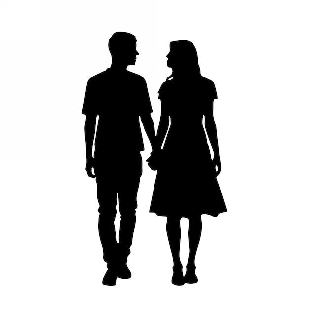 A silhouette of Romantic Couple Standing on Romance vector Illustration