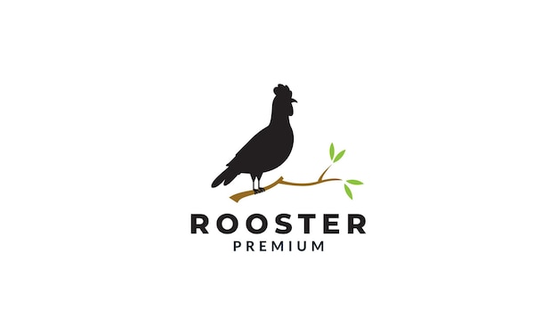 Silhouette rooster with tree logo design