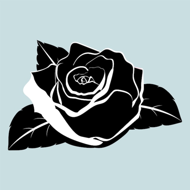 Silhouette of rose flower with leaves