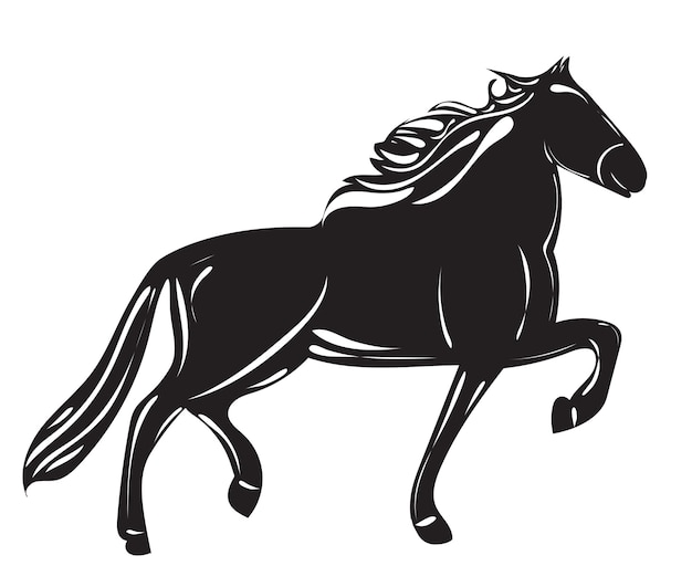 Vector silhouette running horse on white background isolated